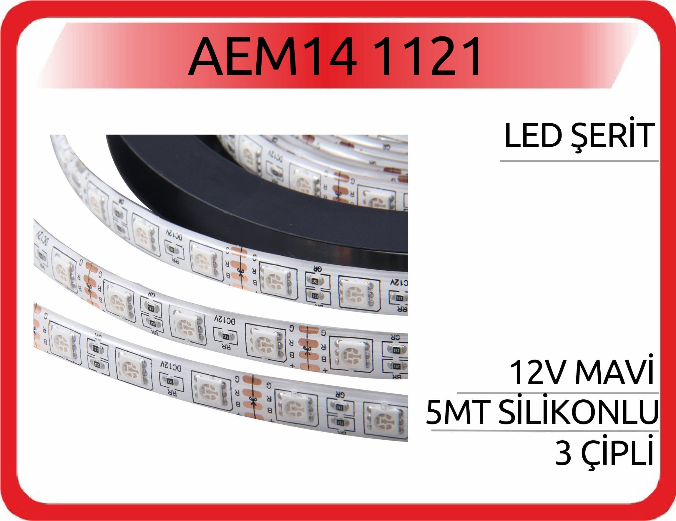 LED ŞERİT 12V MAVİ 5MT SİLİKONLU 3 ÇİPLİ