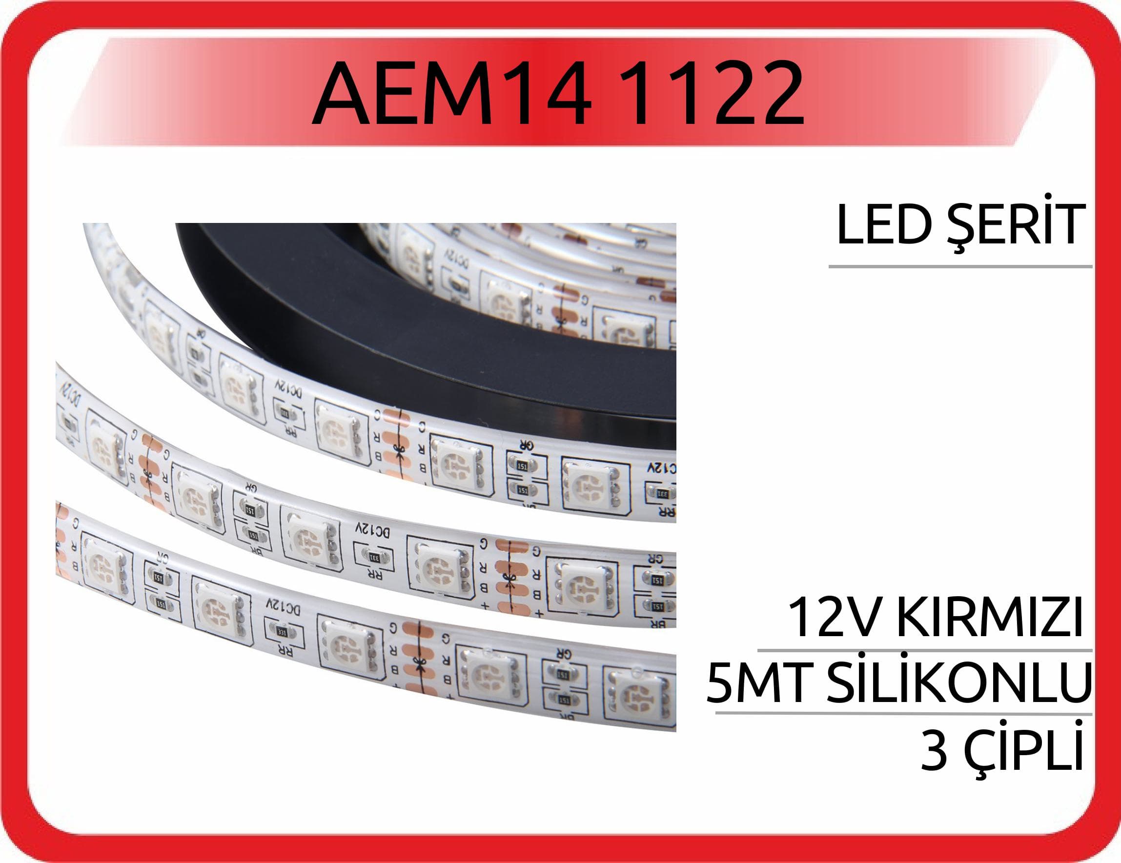 LED ŞERİT 12V KIRMIZI 5MT SİLİKONLU 3 ÇİPLİ