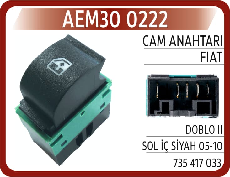 CAM ANAHTARI FIAT DOBLO II SOL İÇ SİYAH 05-10