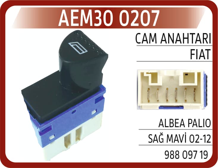 CAM ANAHTARI FIAT ALBEA PALIO SAĞ MAVİ 02-12